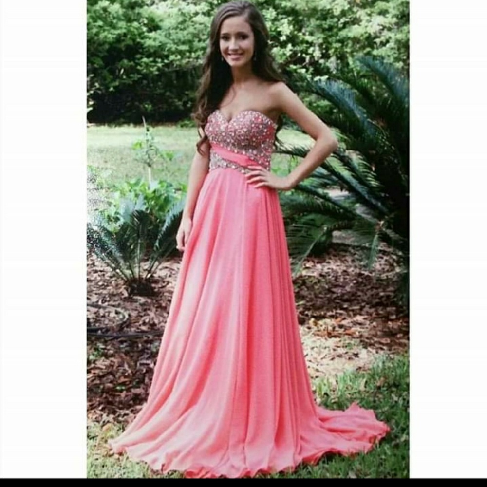 Sherri Hill Coral Strapless Prom Dress